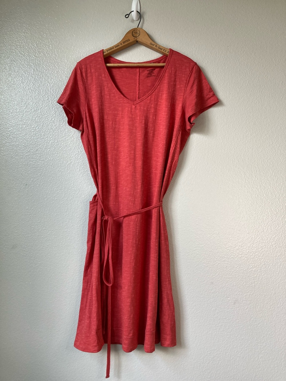 Toad&Co Marley Short Sleeve Dress with Self Tie belt Organic sz L